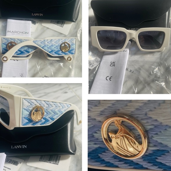 LANVIN RECTANGULAR FASHION FORWARD SUNGLASSES WITH WOVEN FABRIC ARMS,M&D IN GOLD - Picture 8 of 16